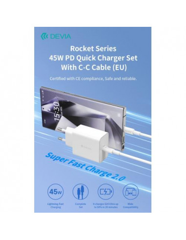 DEVIA CARICA BATTERIE PD 45 WATT CON CAVO DA C A C PER CARICA RAPIDA BIANCO