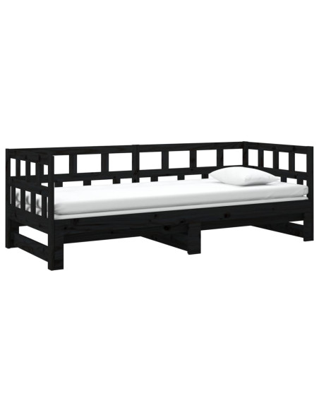 Dormeuse Estraibile Nera in Legno Massello di Pino 2x(90x200)cm