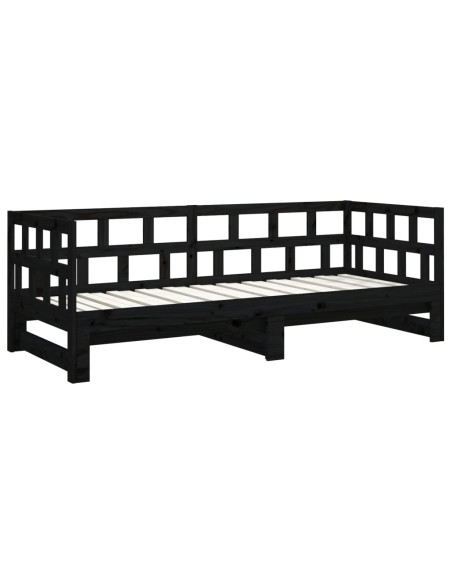 Dormeuse Estraibile Nera in Legno Massello di Pino 2x(90x200)cm