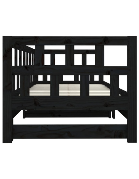 Dormeuse Estraibile Nera in Legno Massello di Pino 2x(90x200)cm
