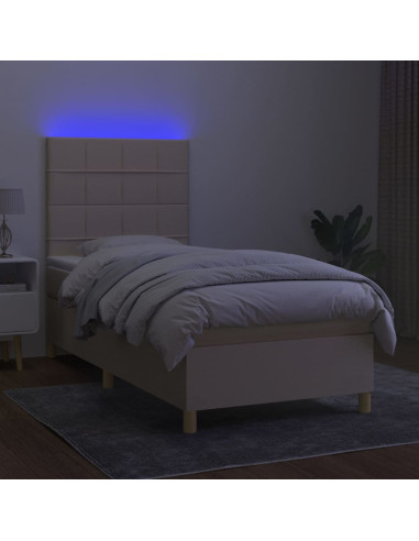 Letto a Molle con Materasso e LED Crema 90x200 cm in Tessuto