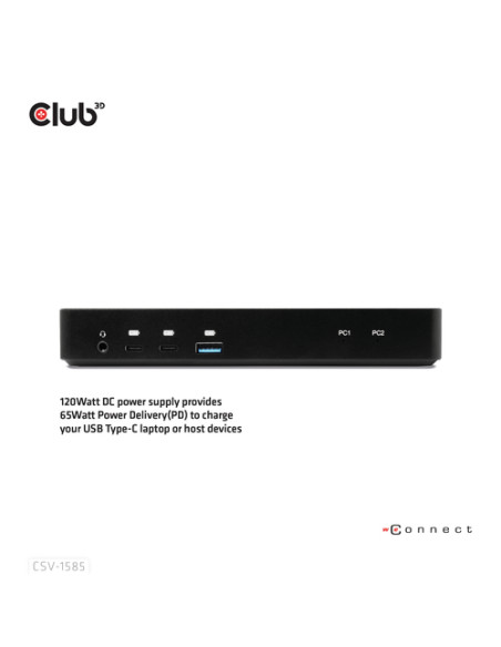 CLUB3D DisplayPort/HDMI KVM Switch/Dock 4K60Hz For USB Type-C inputs