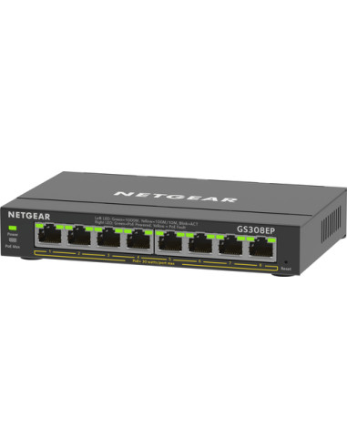 NETGEAR 8-Port Gigabit Ethernet PoE+ Plus Switch (GS308EP) Gestito L2/L3 Gigabit Ethernet (10/100/1000) Supporto Power over Ethe