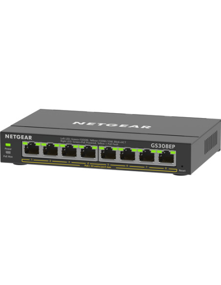 NETGEAR 8-Port Gigabit Ethernet PoE+ Plus Switch (GS308EP) Gestito L2/L3 Gigabit Ethernet (10/100/1000) Supporto Power over Ethe