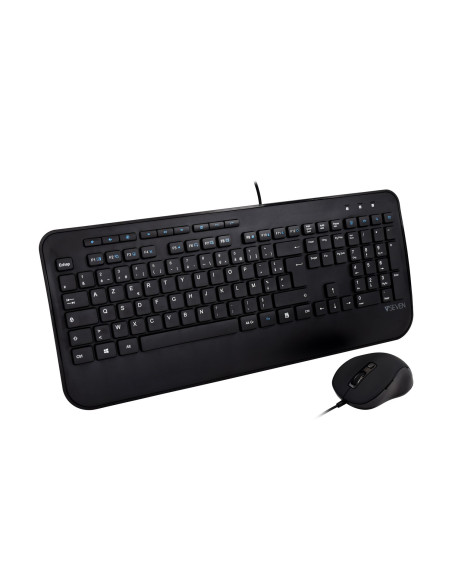 V7 Combinazione di tastiera USB di dimensioni standard con poggiapolsi e mouse ambidestro - FR