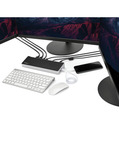 StarTech.com Docking Station USB-C per triplo monitor UHD 4K, Mac e Windows, Dock USB C a HDMI e DisplayPort, Hub a 5 porte USB 