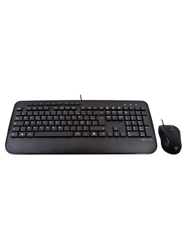 V7 Combinazione di tastiera USB di dimensioni standard con poggiapolsi e mouse ambidestro - FR