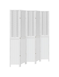 Divisorio Ambienti 5Pannelli Bianco Legno Massello di Paulownia