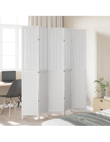 Divisorio Ambienti 5Pannelli Bianco Legno Massello di Paulownia