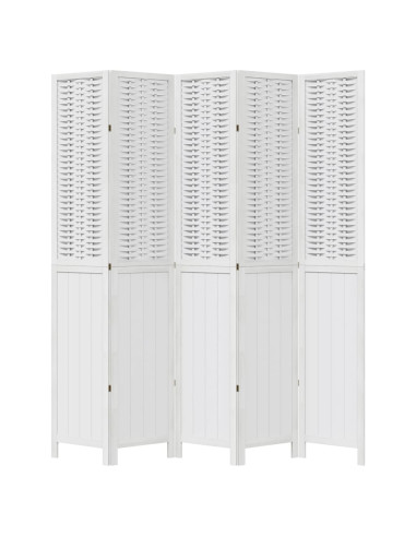 Divisorio Ambienti 5Pannelli Bianco Legno Massello di Paulownia