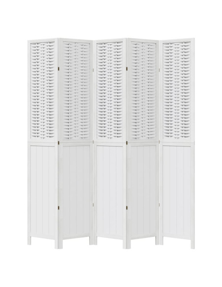 Divisorio Ambienti 5Pannelli Bianco Legno Massello di Paulownia