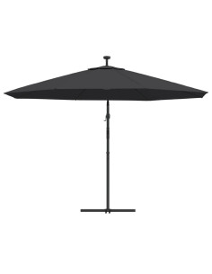 Ombrellone a Sbalzo con Luci LED Nero 350 cm