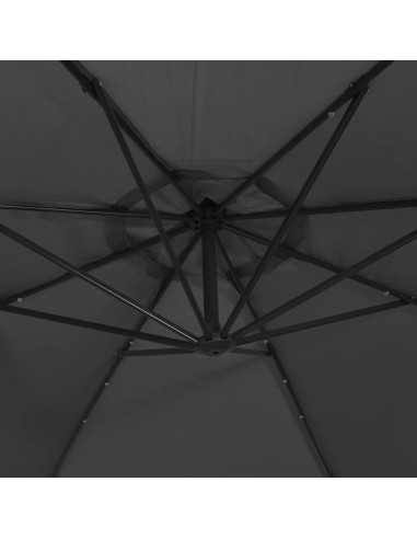 Ombrellone a Sbalzo con Luci LED Nero 350 cm
