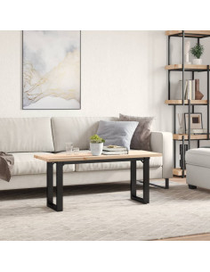 Tavolino Salotto Telaio a O 110x40x45,5cm Massello Pino e Ghisa 2