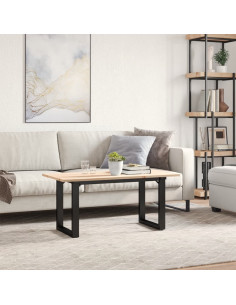 Tavolino Salotto Telaio a O 100x50x45cm Massello Pino e Ghisa 2