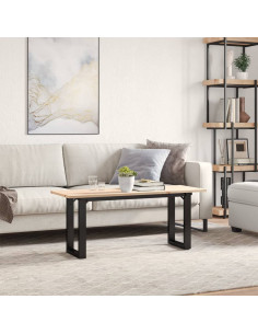 Tavolino Salotto Telaio a O 110x40x45cm Massello Pino e Ghisa 2