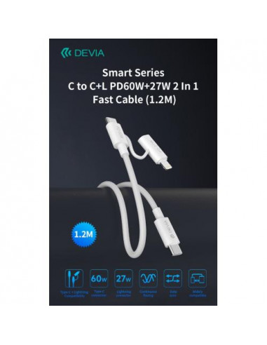 DEVIA CAVO CARICA RAPIDA DA C A C + LIGHTNING PD 60W 3A 1,2 METRI NERO