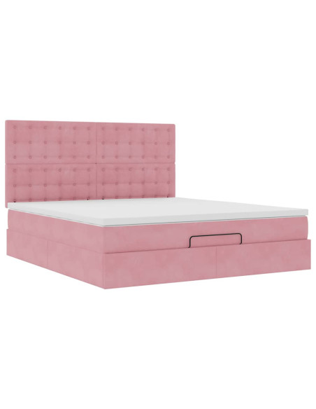 Struttura Letto Pouf con Materassi Rosa 160x200 cm Velluto
