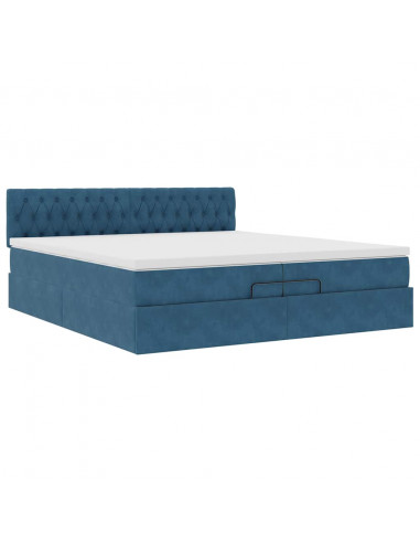 Pouf Letto con Materassi e LED Blu Scuro 200x200cm Velluto