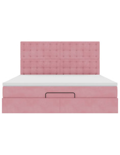 Struttura Letto Pouf con Materassi Rosa 160x200 cm Velluto 2