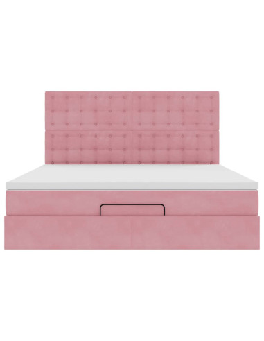 Struttura Letto Pouf con Materassi Rosa 160x200 cm Velluto
