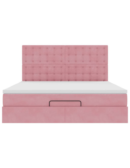 Struttura Letto Pouf con Materassi Rosa 160x200 cm Velluto