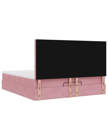 Struttura Letto Pouf con Materassi Rosa 160x200 cm Velluto