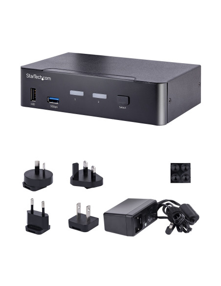 StarTech.com Switch KVM USB C, KVM DisplayPort a 2 porte con video HDR 4K 60Hz UHD, Audio da 3,5 mm, Hub USB con 4x USB HID e 2x
