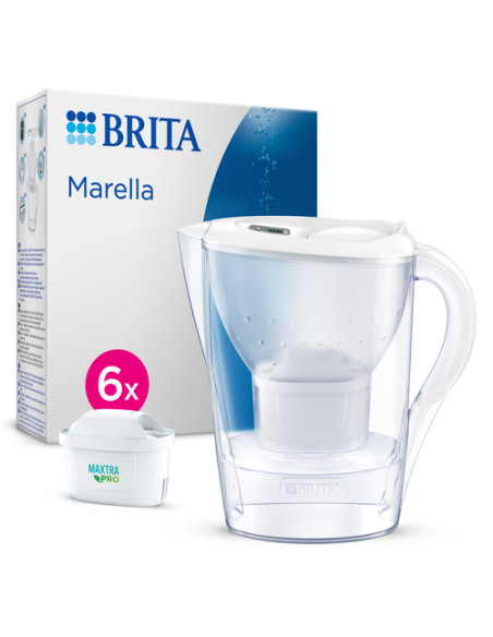 Brita Caraffa filtrante Marella bianca (2.4L) incl. 6 x filtri MAXTRA PRO All-in-1 - adatta alla porta del frigorifero con Memo 