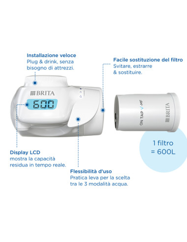 Brita Sistema filtrante dell'acqua ON TAP Pro V-MF con 1x filtro (600L) - per acqua priva di batteri al 99,99% & gusto migliore