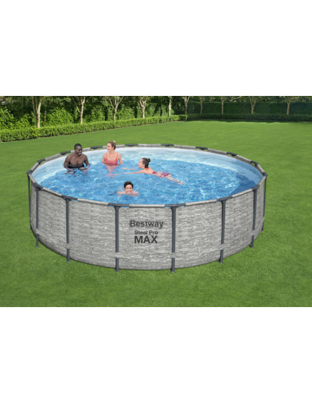 Bestway Steel Pro Piscina tonda mis. 488x122 cm, duraplus, colore effetto rattan, stampa interna realistica in pietra prismatica