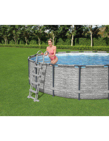 Bestway Steel Pro Piscina tonda mis. 488x122 cm, duraplus, colore effetto rattan, stampa interna realistica in pietra prismatica