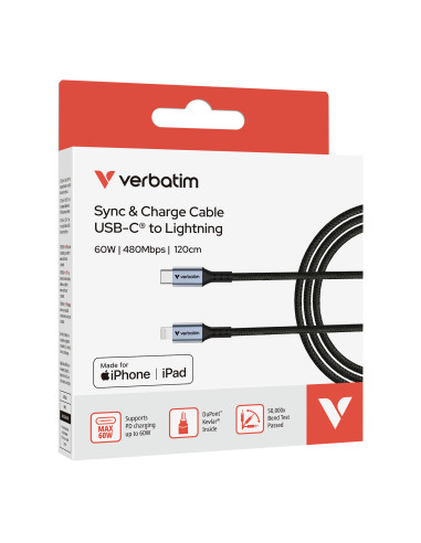 Verbatim 31844 cavo Lightning 1,2 m Nero