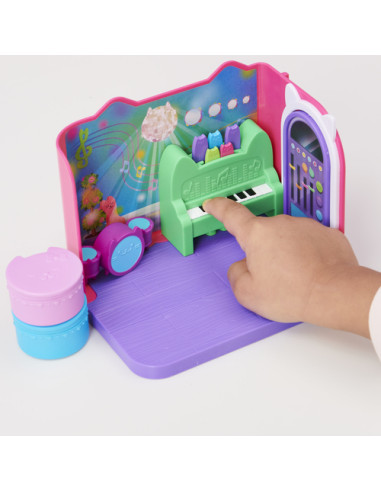 Gabby's Dollhouse , Groovy Music Room con personaggio Daniel James Catnip, 2 accessori, 2 mobili e 2 scatole con sorpresa, gioca