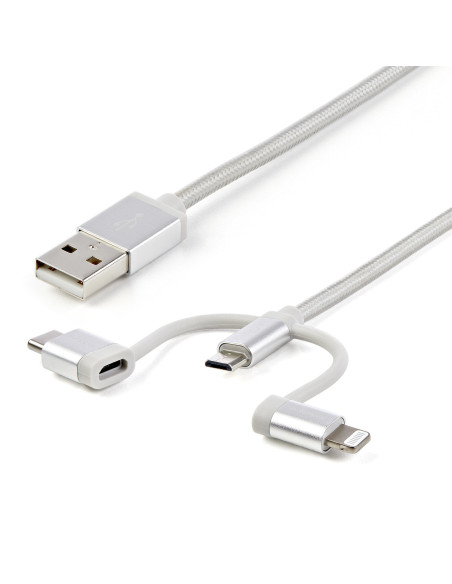 StarTech.com Cavo di ricarica multiplo USB da 1m - Adattatore da USB a Micro-USB o USB-C o Lightning per iPhone / iPad / iPod / 