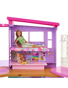 Barbie Casa di Malibu (106 cm) playset casa delle bambole con 2 piani, 6 stanze, ascensore altalena e più di 30 pezzi, Giocatto