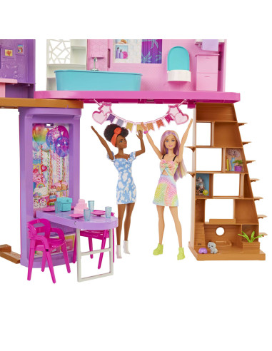 Barbie Casa di Malibu (106 cm) playset casa delle bambole con 2 piani, 6 stanze, ascensore altalena e più di 30 pezzi, Giocatto