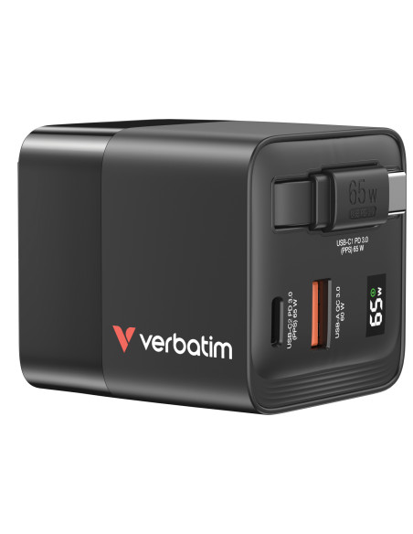 Verbatim GaN Charger 65W Universale Nero AC Ricarica rapida Interno