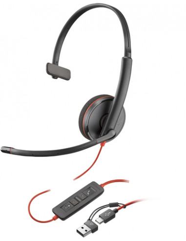 POLY Cuffie Blackwire 3210 monoaurali USB-C + adattatore USB-C/A (sfuse)
