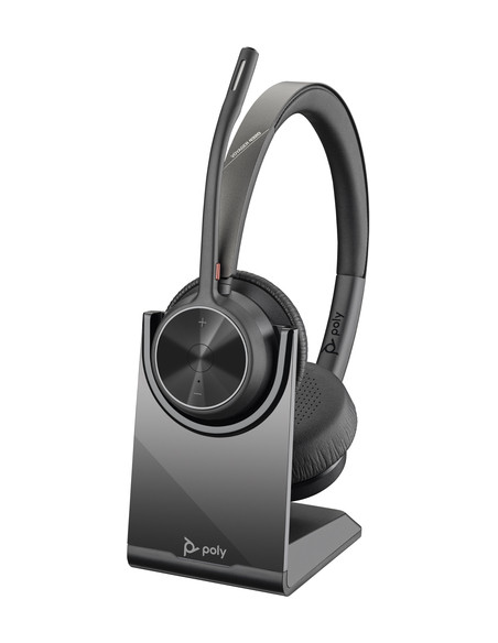 POLY Cuffie Voyager 4320 UC stereo USB-A + adattatore USB-A BT700 + supporto per ricarica