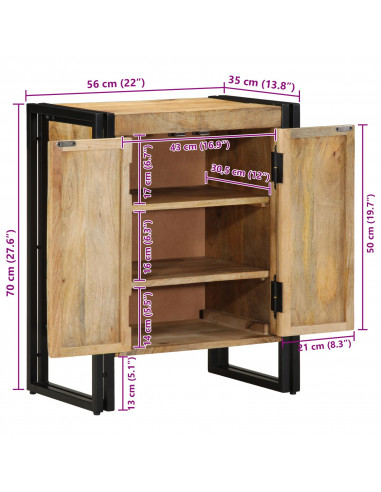 Armadio per scarpe  Nero 30x30x40 cm Legno massello di mango e acciaio