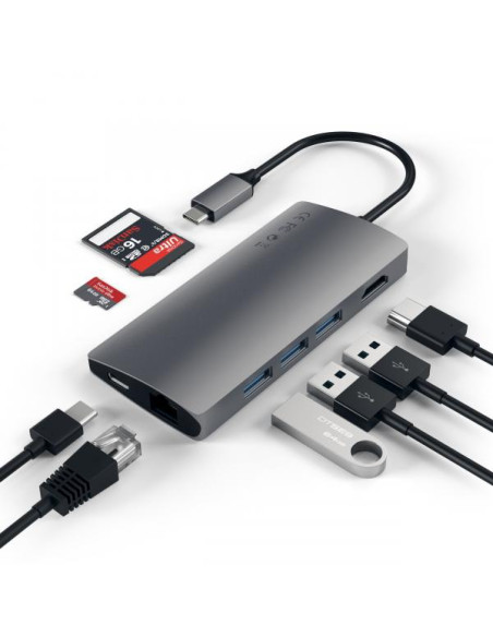 HUB DOCK TYPE C MULTIPORT 4K SPG V2 GIGABIT-SD-MICROSD-3USB-USBC SATECH