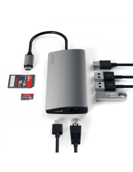 HUB DOCK TYPE C MULTIPORT 4K SPG V2 GIGABIT-SD-MICROSD-3USB-USBC SATECH