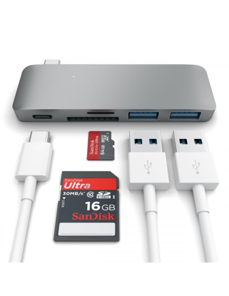 HUB DOCK TYPE C MULTIPORT SPACEGREY 2USB-SD-MICROSD-USBC MB12/13 SATECH