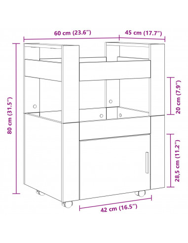 Carrello da Cucina  Nero Rovere 60x45x80 cm Legno Ingenerizzato