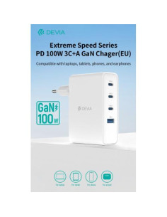 DEVIA CARICA BATTERIE PD DA 100 WATT GAN 3 USCITE TIPO-C E UNA USB A