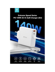 DEVIA CARICA BATTERIE PD DA 140 WATT GAN 2 USCITE TIPO-C ED UNA USB A