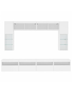 Set Mobili TV a Muro 8 pz con Luci LED Bianco