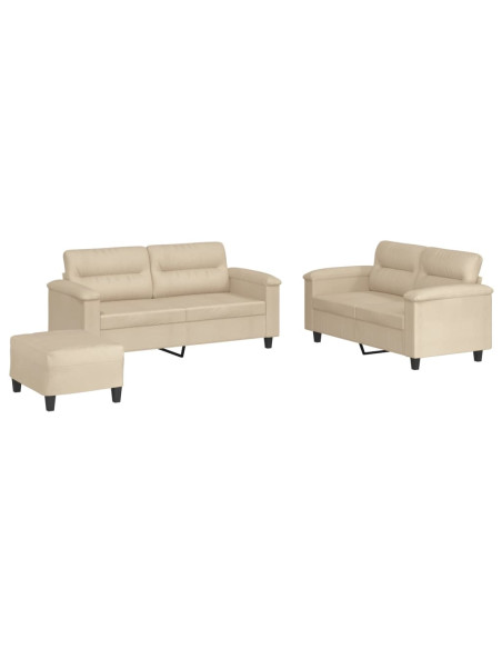 Set Divani 3 pz con Cuscini Crema in Tessuto Microfibra