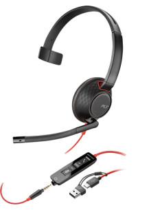 POLY Cuffie monoaurali Blackwire 5210 con connettore USB-C + spina da 3,5 mm + adattatore USB-C/A 2